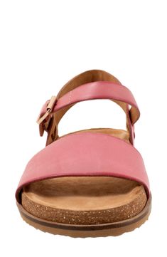 A rich leather upper adds timeless appeal to a minimalist sandal grounded by a cushioned footbed for comfortable wear. 1" heel; 1/2" platform Adjustable ankle strap with buckle closure Leather upper/textile lining/synthetic sole Cushioned footbed with arch support Imported Pink Sandals With Buckle Closure And Single Toe Strap, Pink Leather Footbed Sandals With Removable Insole, Pink Leather Open Toe Footbed Sandals, Pink Open Toe Sandals With Leather Footbed, Pink Leather Sandals With Adjustable Strap, Pink Footbed Sandals With Removable Insole And Round Toe, Pink Leather Footbed Sandals With Buckle Closure, Pink Leather Cushioned Footbed Sandals, Pink Leather Footbed Sandals With Cork-bed Midsoles