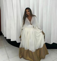 Habesha \ habesha dress , ethiopian girl , ethiopian girls , black african habesha women girl #aesthetic #culturalwear #white #yellow Shifon Dress, Ethiopian Quotes, Ethiopian People