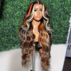 Highlights Orange Blonde Body Wave Lace Frontal Human Hair Wigs For Wo – Lumiere Hair Water Wave Color Wig, Fall Hair Colors Lace Front Wigs, Quick Weave Blonde Highlights, Ginger And Blonde Sew In, Orange Wig With Blonde Highlights, Fall Color Frontal Wig, Blonde Layered Hair With Bangs, Orange And Blonde Wig