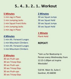 the workout plan is shown in red and green with instructions on how to use it