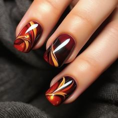 Orange And Burgundy Nails, Fall Nails Ideas Autumn Simple, Flame Color Palette, Color Palette Nails, Fall Transition Nail Colors, Fall Nail Styles, Palette Nails, Copper Nails Designs, Fall Nails Design