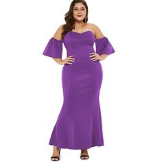 Plus Size Short Sleeve Off The Shoulder Mermaid Dress - Purple - 5E18800116 - Women's Clothing, Plus Size Women's Clothing  #PlusSizeWomensClothing #Women's #Clothing # #Plus #Size #Women's #Clothing Drop Shoulder Dress, Plus Size Maxi Dress, Plus Size Bodycon Dresses, Dress Off Shoulder, Plus Size Bodycon, Dress Sleeve Length, Evening Dresses With Sleeves, Plus Size Party Dresses, Dress With Ruffles