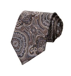 Brown and White Detailed Paisley Tie Elegant Paisley Print Neckwear For Business, Elegant Black Tie Suit Accessories With Paisley Print, Elegant Brown Tie, Elegant Formal Ties With Paisley Print, Elegant Semi-formal Neckwear With Paisley Print, Elegant Patterned Neckwear With Ties, Formal Patterned Ties With Paisley Print, Pattern On Fabric, Elegant Patterned Standard Tie