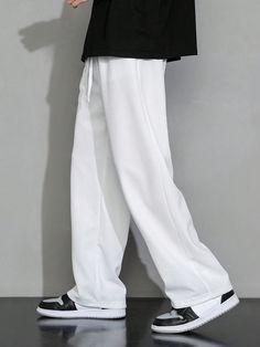 Casual Loose Plus Size Pants For Men White Casual   Fabric Plain Straight Leg Slight Stretch  Men Plus Size Clothing, size features are:Bust: ,Length: ,Sleeve Length: Mens Trousers Casual, Teen Boy Outfits, Men Plus Size, Boys Bottoms, Plus Size Pants, Levi Ackerman, Straight Leg Trousers, Casual Trousers, Boys Casual