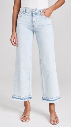 alice + olivia Lorrine Kick Flare Ankle Jeans | Shopbop Released Hem Jeans, Designer Jeans For Women, Bleached Jeans, Kick Flare Jeans, Plain White Tee, Skirt Trends, Distressed Boyfriend Jeans, Kick Flares, Flare Leg Jeans