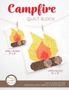 the campfire quilt block pattern is hanging on a clothes line and it's cut out