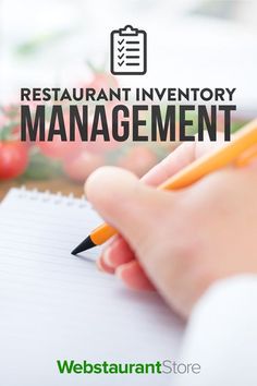 a person writing on a notepad with the words restaurant inventory management written in black