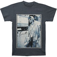 Kurt Cobain Standing By Bus Photo Regular Mens T-shirt Kurt Cobain Shirt, Bus Photo, Nirvana Kurt Cobain, Nirvana Kurt, By Bus, Laid Back Style, Kurt Cobain, Signature Logo, Stylish Shirts