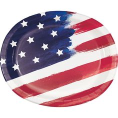 an american flag paper plate on a white background