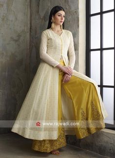 Indowestern Outfits With Plazo, Indowestern Kurta Women, Kurti Plazzo Designs Party Wear, Off White Dress Indian, Anarkali With Palazzo, Party Wear Dresses Western, Plazo Dress, Indowestern Outfits, Plazzo Dress