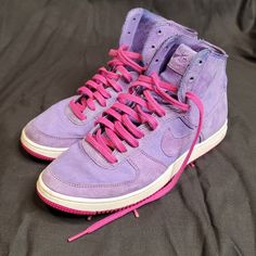 Super Cool Nike Air Afi-Light Lavender Suede And Canvas Hightop Sneakers In Size 6.5 In Great Condition. These Gorgeous Sneakers Have A Few Blue Discoloration Marks On The Suede (See Pics) But Are Otherwise In Excellent Condition With Amazingly Unused Soles. Please Feel Free To Ask Any Questions. Casual Nike High-top Sneakers For Light Sports, Purple Lace-up High-top Sneakers For Light Sports, Casual Purple High-top Sneakers For Light Sports, Purple High-top Athleisure Sneakers, Nike Sporty High-top Sneakers For Spring, Purple High-top Sneakers For Light Sports, Casual Purple Nike Sneakers, Nike Purple Sneakers For Spring, Nike Purple Spring Sneakers