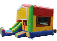 an inflatable bounce house with a slide