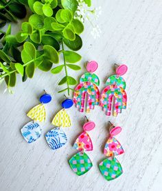 Gradient Pastel, Friendship Earrings, Colorful Geometric Pattern, Xmas Gifts For Her, Abstract Gradient, Asymmetrical Earrings, Hippie Earrings, Girlfriend Birthday, Pastel Flowers