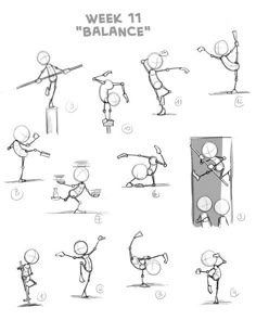 a cartoon character doing different poses for the balance and flexibility exercise, with text above it