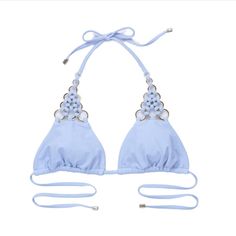 **This Listing Is For Triangle Top Only** Classy And Sexy Is Exactly What This Bikini Top Is. This Ultra Luxury Ireland Ring Set Feature A Triangle Top With Golden Metal Ring Accents. The Ends Of All String Ties Are Finished With A Gorgeous Gold Ornament. This Is So Pleasing To The Eye. You Will Adore It! Available In Size Medium Chic Blue Triangle Halter Top, Elegant Triangle Top Swimwear For Festivals, Elegant Blue Halter Top For Beach, Elegant Blue Triangle Top Swimwear, Chic Blue Halter Top For The Beach, Chic Light Blue Swimwear For Beach Season, Only Classy, Swim Style, Ultra Luxury