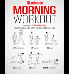 the 15 - minute morning workout poster shows how to do an exercise with one hand