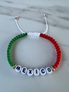 Mexico flag bracelet  Returns & exchanges  NOT ACCEPTED  But please contact me if you have problems with your order. Mexican Protection Bracelet, Mexican Bracelets Boy, Mexican Bracelets Supplies, Mexican Bracelets On Arm, Mexican Flag Jewelry, Mexican Friendship Bracelets, Mexican Clay Bead Bracelet, Clay Bead Bracelet Ideas Mexican, Mexican String Bracelets