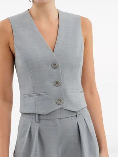 Veronica Beard Orlinda Button-front Vest - Navy | Editorialist Collar Vest, Veronica Beard, Sleeveless Vest, Princess Seam, Denim Vest, Button Up, Zip Ups, Cashmere, Navy