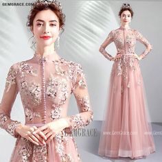 Fitted Evening Dress For Winter Wedding, Fitted Long Sleeve Gown For Fall, Winter Wedding Floor-length Dress, Elegant Winter Banquet Gown, Spring Full Length Evening Dress For Wedding, Spring Wedding Full-length Evening Dress, Spring Wedding Full Length Evening Dress, Winter Wedding Pink Dresses, Long Sleeve Pink Evening Dress For Banquet