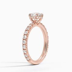 Olympia Diamond Engagement Ring - 14K Rose Gold. This classic engagement ring features sparkling diamond accents that extend three-fourths of the way around the ring. A diamond adorned gallery and graceful claw prongs embrace the center gem (5/8 total carat weight). Classic Engagement Ring, Lab Diamond Engagement Ring, Classic Engagement, Rose Gold Diamond Ring, Claw Prong, Sparkling Diamond, Classic Engagement Rings, Brilliant Earth, Sparkle Diamonds