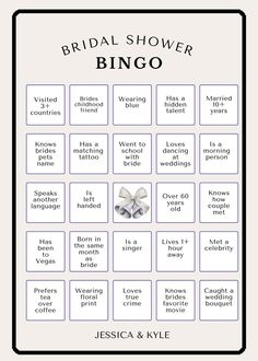 the bridal shower bingo game