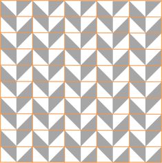 an orange and gray pattern with white squares on the bottom, and grey triangles on the top