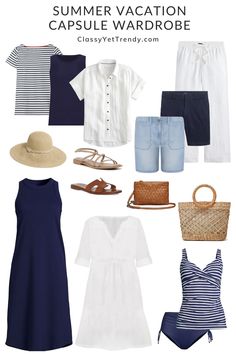 Travel Capsule Wardrobe Summer, Vacation Capsule, Mode Ab 50, Capsule Wardrobe Women, Spring Summer Capsule Wardrobe, Coastal Fashion, Classy Yet Trendy, Wardrobe Capsule, Travel Capsule