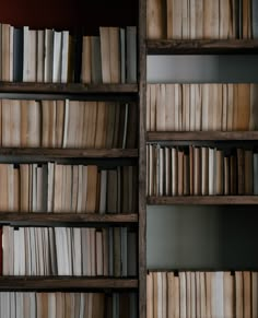 a bookshelf filled with lots of books on top of wooden shelves