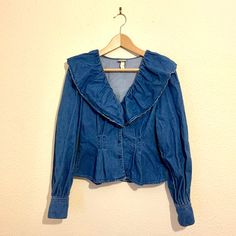 A very cute denim shirt. Size 6 #demin #denimshirt #shirt #cute 👀 Please read before purchasing 📏 Check the measurements before buying as each item is different. 🔍 Please note that vintage or secondhand items may have signs of used and small imperfections, feel free to ask more details. 🖤 No return / refunds. Fitted Vintage Button-up Denim Top, Collared Denim Blue Cotton Blouse, Dark Wash Chambray Collared Top, Medium Wash Collared Cotton Blouse, Collared Chambray Top In Dark Wash, Dark Blue Chambray Collared Top, Vintage Collared Dark Wash Top, Vintage Collared Top In Dark Wash, Dark Wash Cotton Button-up Blouse