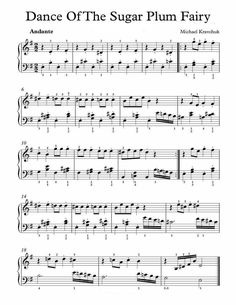 sheet music with the words dance of the sugar plum fairy