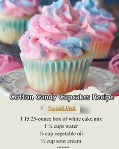 an advertisement for cotton candy cupcakes recipe