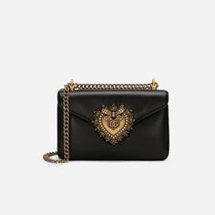 Devotion Smooth Shoulder Bag in Black Handbags DOLCE & GABBANA - LOLAMIR Dolce And Gabbana Handbags, Micro Bags, Hardware Logo, Medium Sized Bags, Black Leather Crossbody Bag, Dolce E Gabbana, Timeless Accessories, Black Cross Body Bag, Dolce & Gabbana