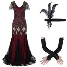 PRICES MAY VARY. ♣♣【VINTAGE 20s DRESS FOR WOMEN】Women's 1920s flapper dress vintage 20s Great Gatsby party dress fringed sequin maxi evening cocktail dresses with 20s accessories set feather headwear and long gloves. 1920s vintage inspired sequins embellished fringe long Gatsby flapper dress, women's cocktail evening party dresses floor length maxi mermaid gown, fashion glitter art decor plus size costume bodycon fit dress, elegant and gorgeous for themed party, Halloween, Christmas, photo shoot Fitted Flapper Wedding Dress, Fitted Art Deco Flapper Dress For Costume Party, Gatsby Style Flapper Dress For Costume Party, Gatsby Style Fitted Flapper Dress For Costume Party, Fitted Flapper Dress For Costume Party Gatsby Style, Fitted Art Deco Flapper Dress For Party Season, Fitted Gatsby Flapper Dress For Costume Party, Wedding Fitted Gatsby Flapper Dress, Wedding Gatsby Style Fitted Flapper Dress