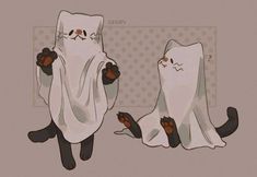 two cartoon cats are covered in white blankets