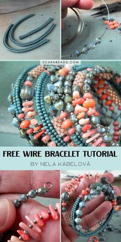 the instructions for how to make bracelets with wire and beads, including beading