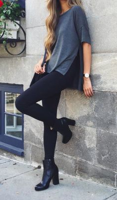 Grey + black. Legging Outfits, Online Shopping Websites, Dr Who, Looks Style, Style Outfits