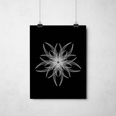 monochrome abstract flower poster print Ghost Flower, Mandala Poster, Wall Art Dining Room, Geometry Mandala, Sacred Geometry Mandala, Art Dining Room, Dining Room Wall Art