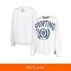 in stock White Tops With Team Logo For Winter, White Winter Tops With Team Logo, City Logo, Major League Soccer, Sporting Kansas City, Sweatshirts Online, Mitchell & Ness, White Sweatshirt, Pullover Sweatshirt