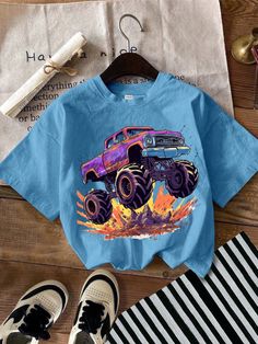 Young Boy Casual Short Sleeve Round Neck T-Shirt, Suitable For Summer Dusty Blue Casual  Short Sleeve Knitted Fabric Animal,Car,Cartoon,Letter  Slight Stretch  Young Boys Clothing, size features are:Bust: ,Length: ,Sleeve Length: Light Blue T-shirt With Cartoon Print For Spring, Light Blue Cartoon Print T-shirt For Spring, Light Blue Cartoon Print Top For Summer, Spring Light Blue T-shirt With Cartoon Print, Light Blue Cartoon Print Summer Tops, Light Blue Graphic Tee With Cartoon Print, Light Blue Graphic Print Crew Neck Top, Light Blue Cartoon Print Crew Neck Top, Blue Tops With Cartoon Print For Spring