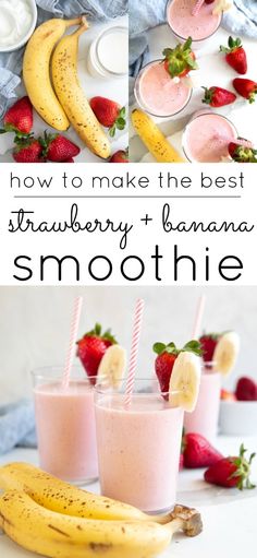 strawberry banana smoothie with strawberries and bananas on the side