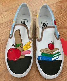 Painting Vans, Shoes For Teachers, Paint Shoes, Designer Canvas, Painting Shoes