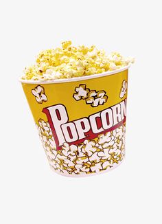 a bucket of popcorn on a white background