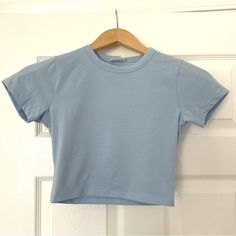 Cotton On Blue Tshirt - Fits Size Xs - New With Tags But Small Mark On Front (Pictured) - Light Blue Baby Tee, Fitted Fit, Soft Material #Cottonon #Babytee #Summer #Spring Cute Light Blue Cotton T-shirt, Basic Blue Cropped T-shirt, Cheap Blue Cropped T-shirt With Relaxed Fit, Blue Fitted Cropped T-shirt, Light Blue Fitted Cotton T-shirt, Yellow Bra, Blue Tube Top, Oversized Crop Top, Blue Halter Top