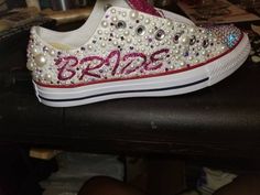 Bride bling shoes | Etsy Custom Dunks, Bedazzled Shoes, Bling Converse, Ribbon Shoes, Wedding Converse, Converse Run, Bling Design, Custom Bling, Bling Shoes