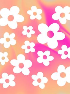 white flowers on a pink and yellow background with blurry lines in the bottom right corner