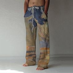 Season:Spring  Summer; Fabric:Polyester,Linen Like Fabric; Gender:Men's; Style:Big and Tall,Streetwear,Fashion; Occasion:Casual,Daily; Fit Type:Regular Fit; Function:Comfort,Soft; Waistline:Mid Waist; Pattern:Landscape,Graphic Prints; Design:3D Print,Front Pocket,Elastic Drawstring Design; Pants Type:Beach Pants,Baggy,Straight; Fly Type:Drawstring; Front page:FF; Listing Date:03/23/2022; Production mode:External procurement; Hips:; Length:; Waist:; Print Type:3D Print Beach Harem Pants Non-stretch Straight Leg, Baggy Bottoms For Vacation, Summer Leisure Baggy Pants, Summer Beach Pants With Baggy Fit, Baggy Straight Sweatpants For Summer, Summer Leisure Harem Pants Relaxed Fit, Summer Harem Pants For Leisure With Relaxed Fit, Summer Leisure Harem Pants With Relaxed Fit, Summer Harem Pants With Relaxed Fit For Leisure