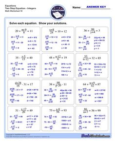 the answer sheet for solve each solution, show your students how many numbers are written