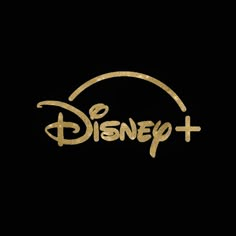 the logo for disney plus, which has been drawn in gold on a black background