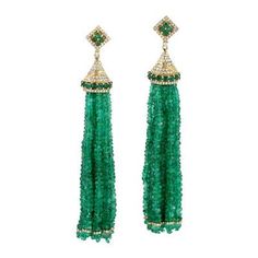 59.35 Carat Emerald Diamond 18 Karat Gold Tassel Earrings For Sale at 1stDibs Diamond Danglers, Gemstone Jewelry Earrings, Gold Tassel Earrings, Dangler Earrings, Diamond Dangle Earrings, Tassel Drop Earrings, Gemstones Jewelry, Diamond Glitter, Gold Diamond Jewelry