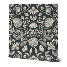 a black and white floral pattern on canvas